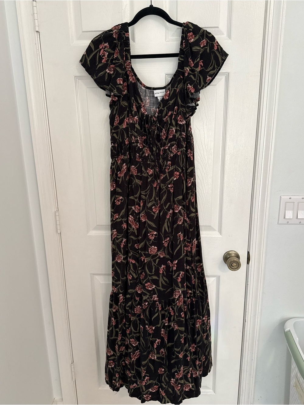 Ava & Viv Black Maxi Dress with Pink Floral Print